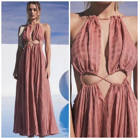 cult gaia Dresses & Skirts - Cult Gaia Thera Cut Out Flared Linen Blend Maxi Dress Jaipur Pink Small Party